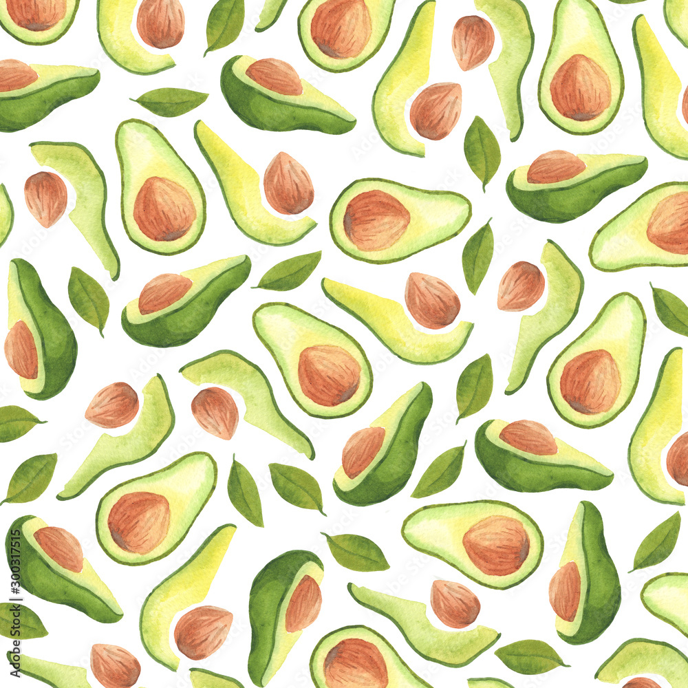 Pattern with avocado on a white background Pattern with avocado on a white background