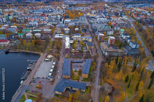 Autumn Lappeenranta aerial view. Finland