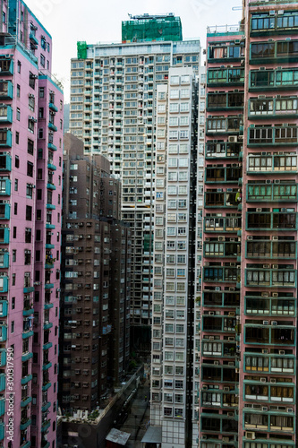 The skyscrapers of Hong Kong in close-up.