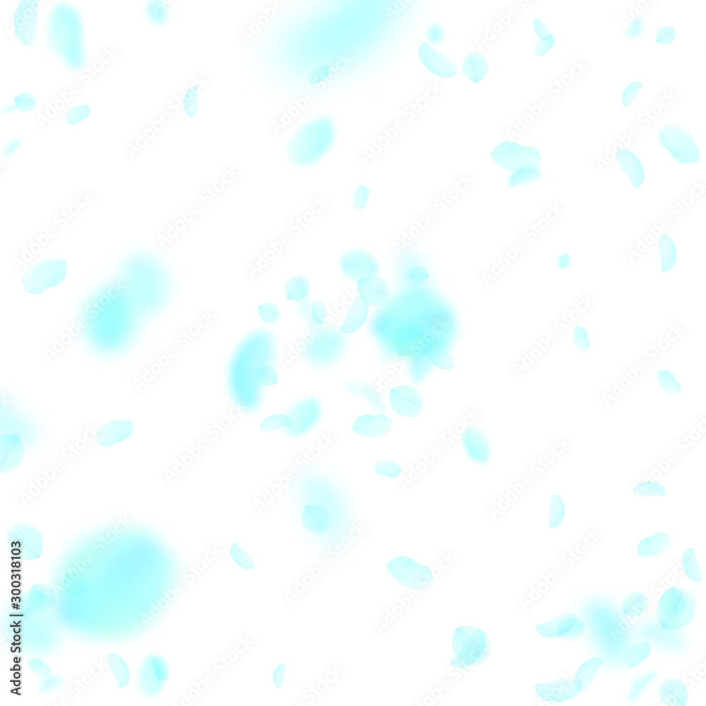 Turquoise flower petals falling down. Interesting 