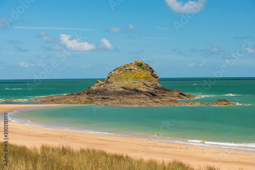 Hiking in Brittany, France on a beautiful summer day. A coastal path around the 