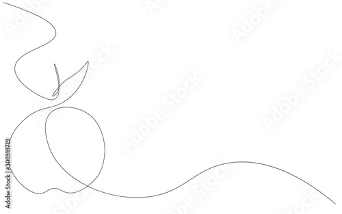 Fruit background with apple one line drawing, vector illustration