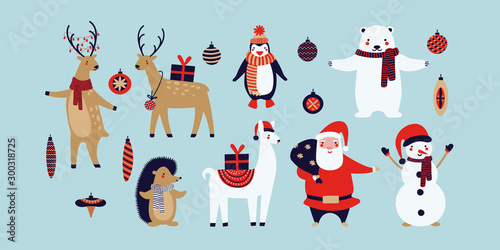 Christmas animals. Christmas greeting card. 