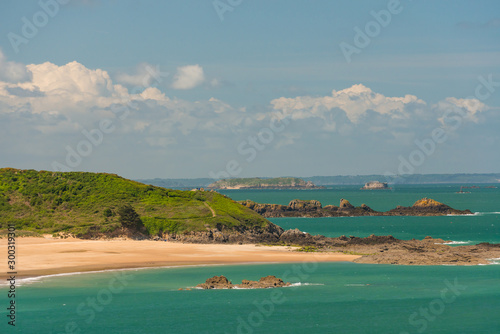 Hiking in Brittany, France on a beautiful summer day. A coastal path around the 