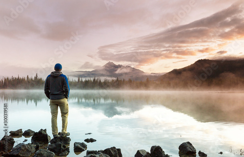 Relaxing on mountain lake photo