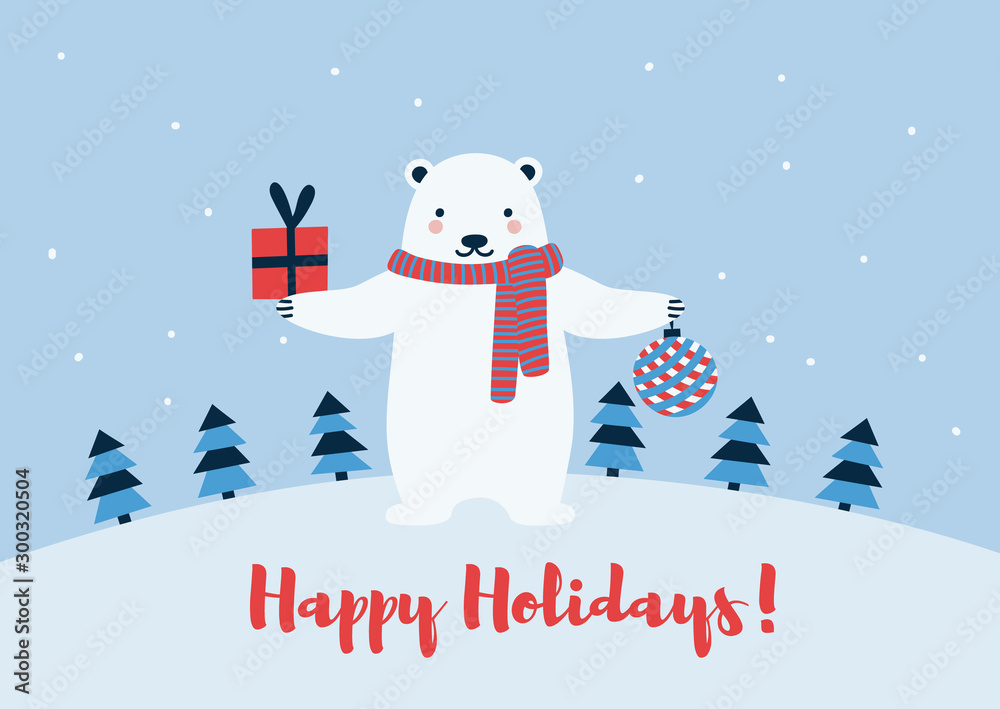 White bear. Christmas card. 