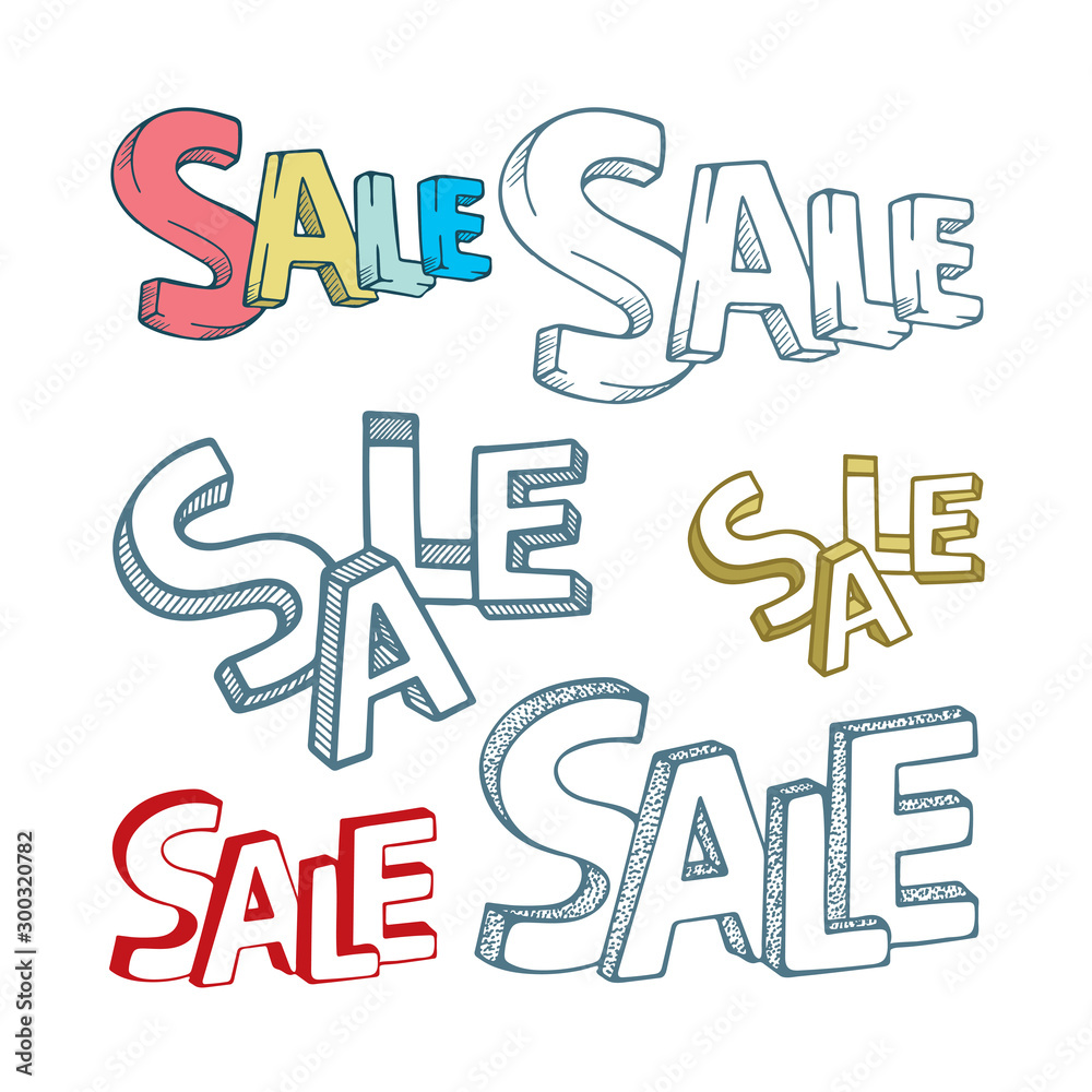Sale. Hand drawn isometric letters Sale. Sale concept vector illustration. Part of set.