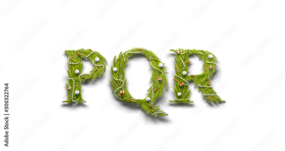Decorative P Q R letters, new year font mockup isolated Decorative P Q R letters, new year font mockup isolated