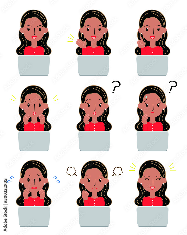 パソコンを使う黒人女性のイラストセット Stock Vector Adobe Stock