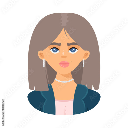 Girl with blue eyes wearing earings and chainlet vector illustration