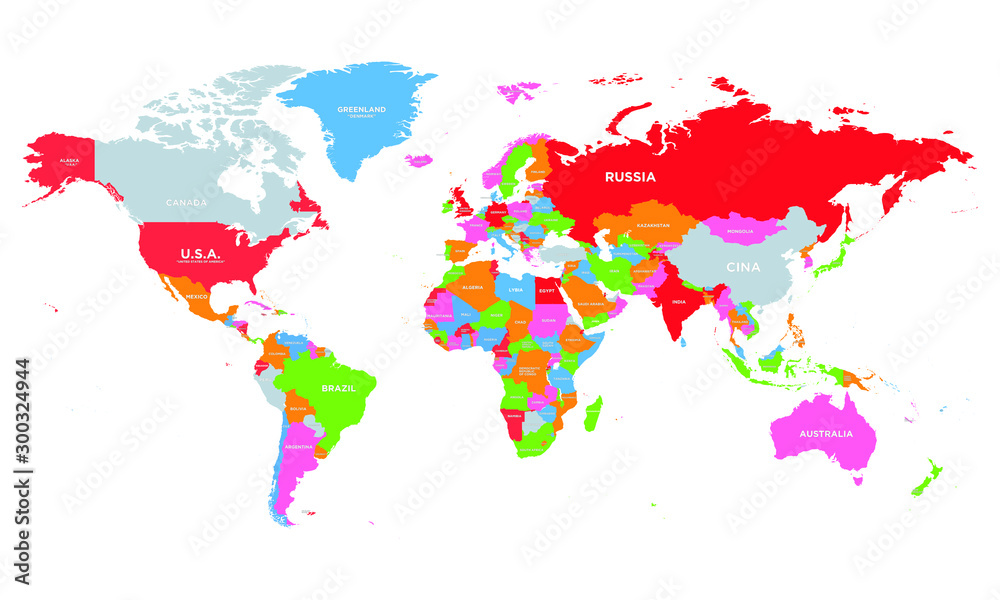 Vector world map detailed with country names on white background Vector world map detailed with country names on white background