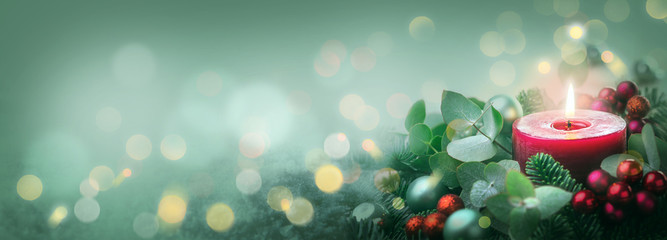 Burning Advent Candle  -  Abstract Christmas Background 