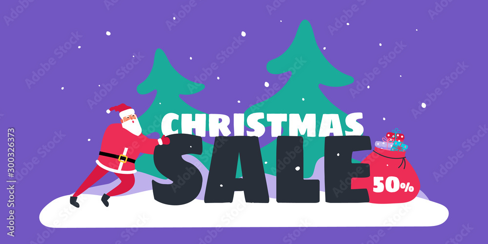 christmas sale special offer santa claus pushing word