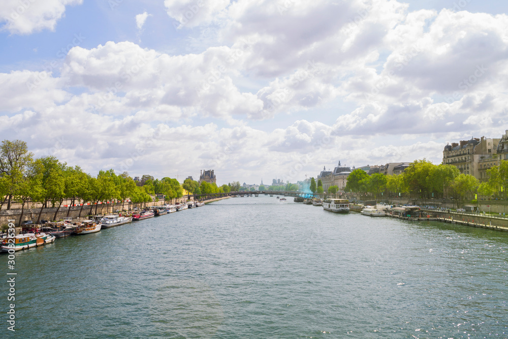 Seine river in early spring. France Paris.