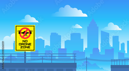 no drone zone sign on the roof city urban landscape