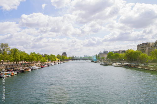 Seine river in early spring. France Paris.