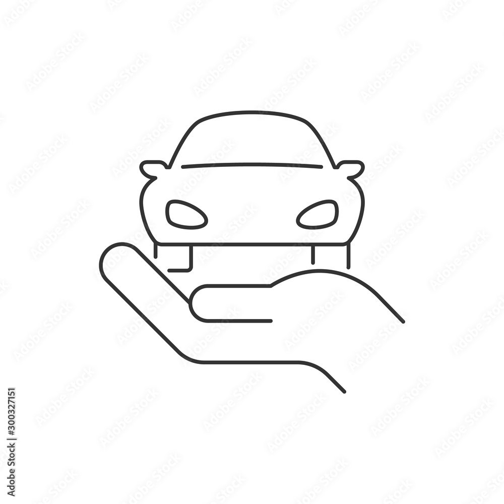 Hand holding car linear icon on white background. Editable stroke Hand holding car linear icon on white background. Editable stroke