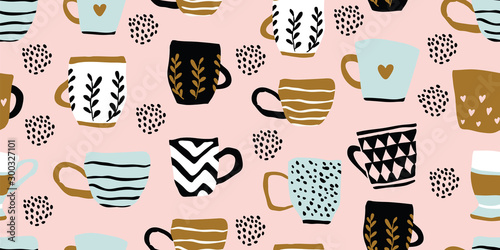 Seamless pattern with cups ...