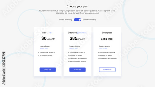 Price list / Price table for three products