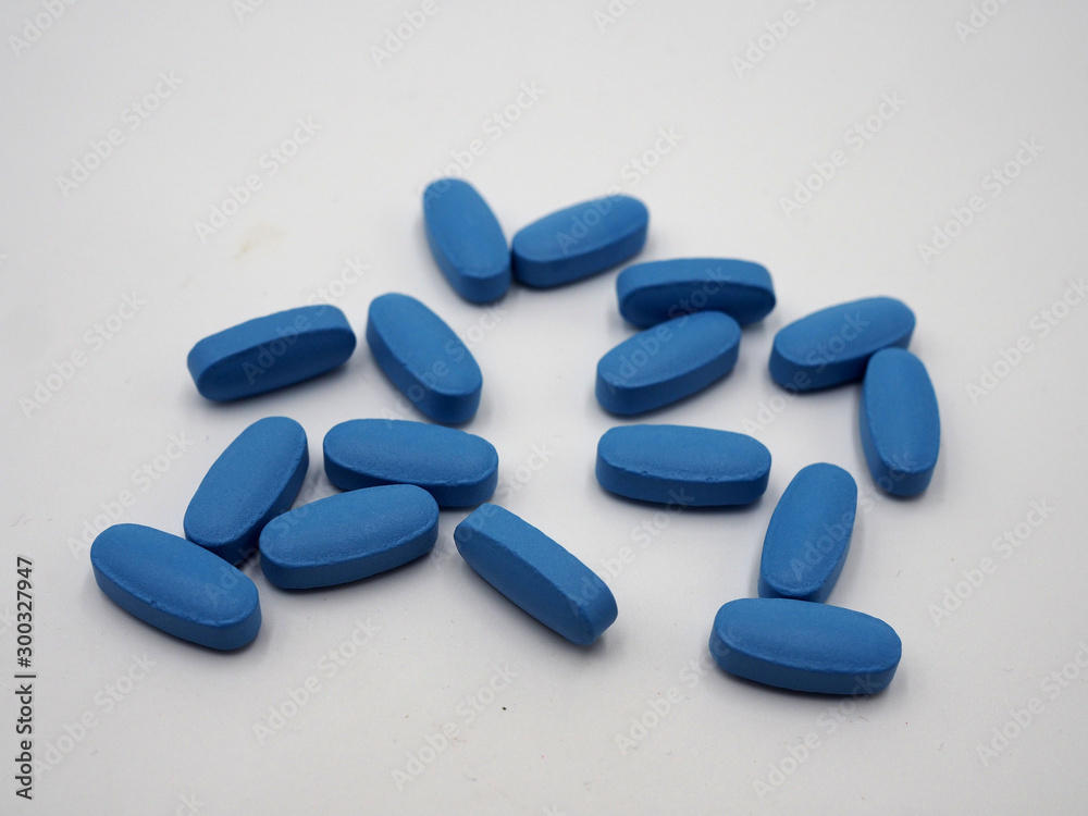 Pastillas de color azul. Medicina. Medicación. Stock Photo