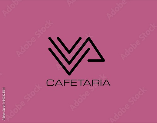Abstract Logo of Coffee Shop With a hidden and Unique Cup Symbol. Letter V Logo Isolated on Pink Background. Vector Illustration.
