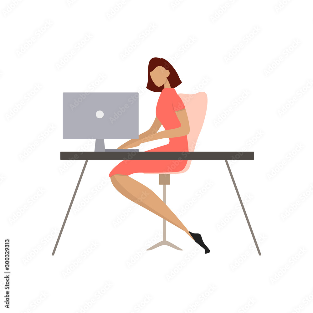 Fototapeta premium Woman sitting at the desk and working on the computer.