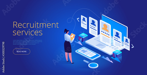 Isometric Recruiting concept Business HR agency