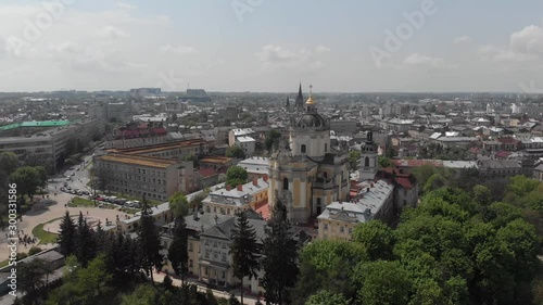 Wallpaper Mural Aerial shooting of the beautiful architecture of the city of Lviv Flying over Cathedral of St. Jura Lviv Ukraine Torontodigital.ca