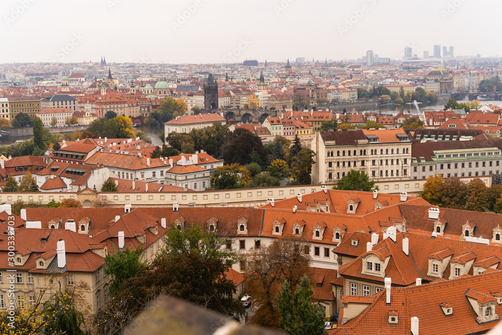 Red roofs of houses in the Czech Republic in Prague