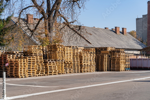 warehouse of wooden pallets on the street