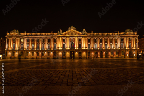 Toulouse city hall capitole by night in France
