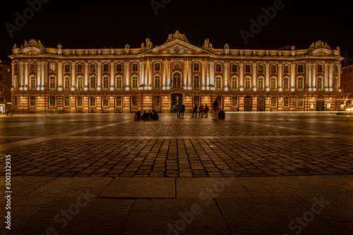 Toulouse city hall capitole by night in France