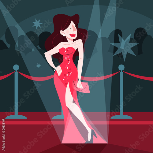 Vector illustration of beautiful celebrity on the red carpet,