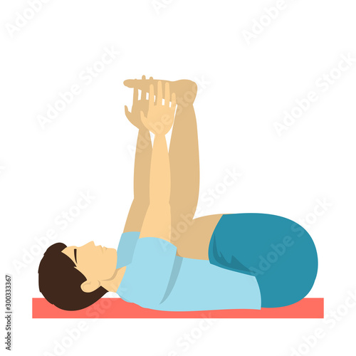 Happy baby yoga pose. Fitness exercise for body training and