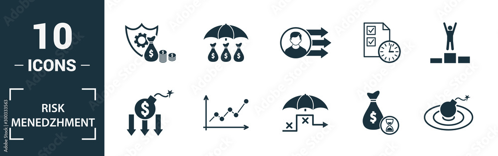 Risk Management icon set. Include creative elements risk management