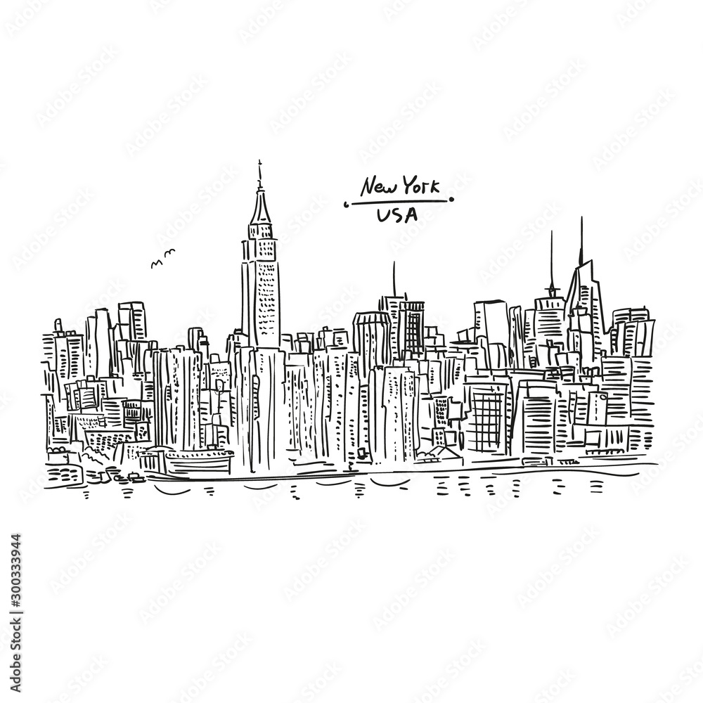 New York black&white. Hand drawn