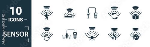 Sensor icon set. Include creative elements water quality sensor, smoke detector, gas, rain sensor, humidity sensor icons. Can be used for report, presentation, diagram, web design