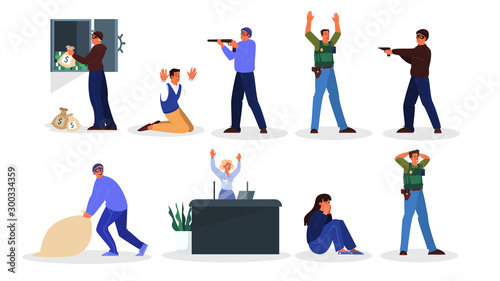 Cartoon style illustration of a bank robbery.