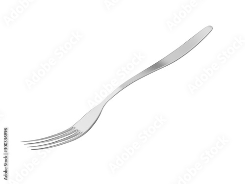Steel fork on a white background, kitchen utensils, 3D illustration.