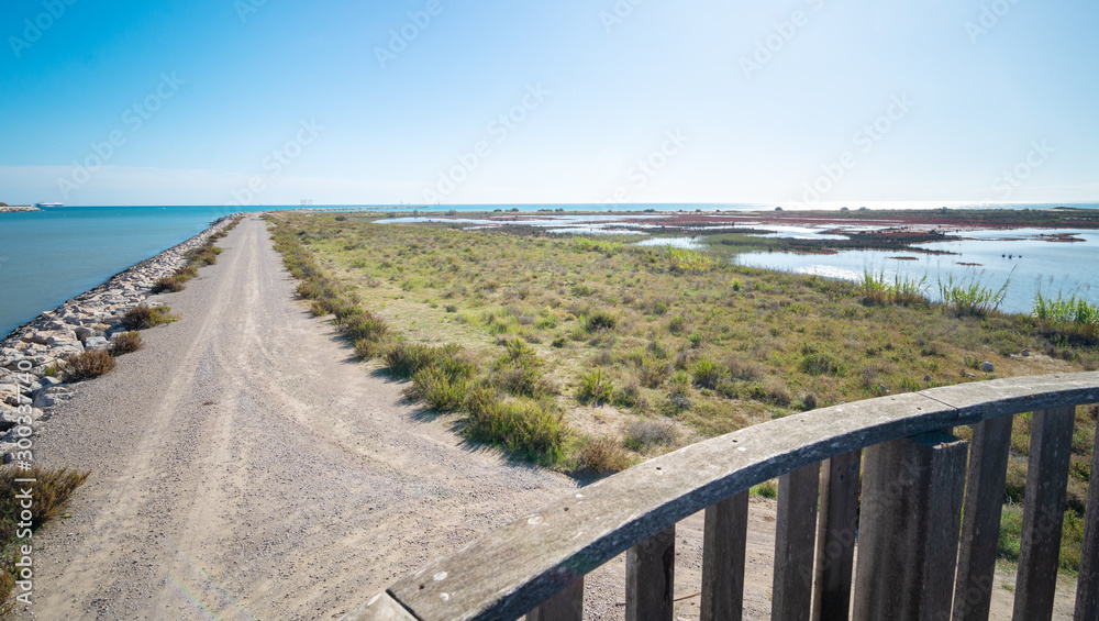 River Llobregat delta river mouth view from the lookout tower