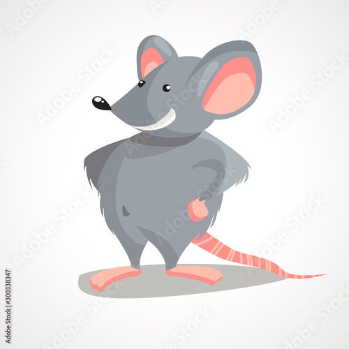 Cartoon gray rat. New Year symbol. Vector illustration.