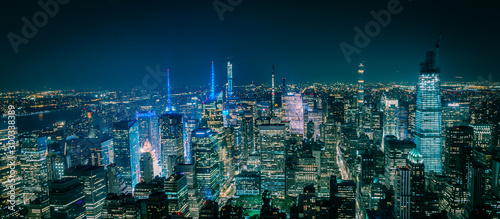 Aerial view of New York Manhattan at night photo