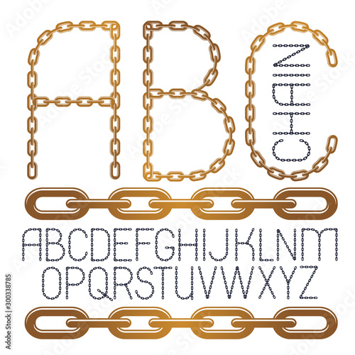 Set of vector English alphabet letters, abc isolated. Capital decorative font created using connected chain link.