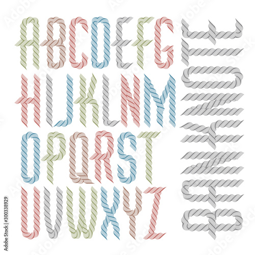 Vector capital condensed alphabet letters collection made with spirograph pattern, guilloche ornament. Can be used for logo creation in banking.