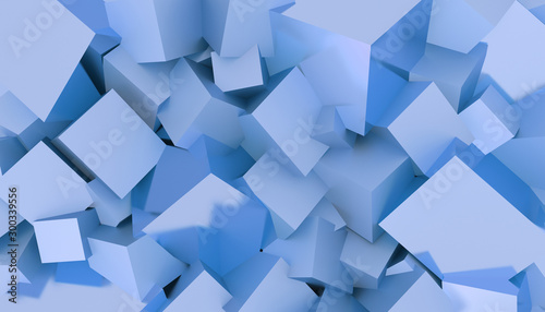 Abstract background of cubes of different sizes. Blue metallic. 3D rendering.