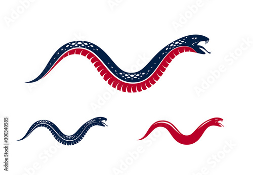 Snake vector logo emblem or tattoo, deadly poison dangerous serpent, venom aggressive predator reptile animal vintage style illustration.