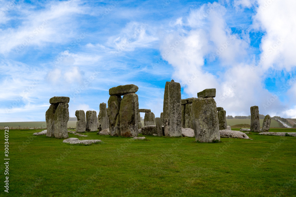 Stonehenge with Blue Sky landscape, England ,Stonehenge is the worldâ€™s most famous prehistoric monument. It consists of a ring of standing stones, with each standing stone around 13 feet