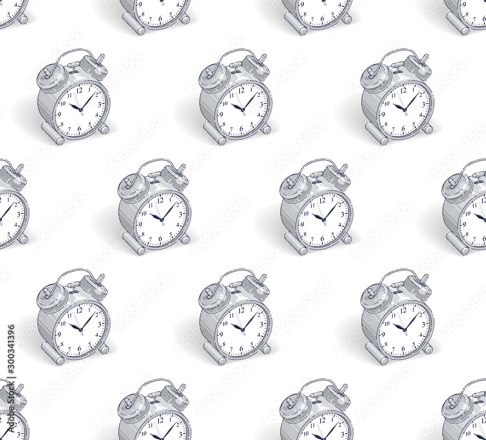 Alarm clocks seamless background, timer, deadline hurry and wake up concept, vector wallpaper or web site background. Alarm clocks seamless background, timer, deadline hurry and wake up concept, vector wallpaper or web site background.
