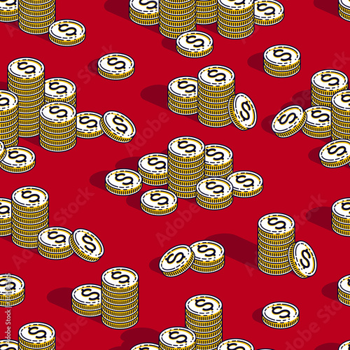 Money coins seamless background, backdrop for financial business website or economical theme ads and information, 3d cash, vector wallpaper or web site background.