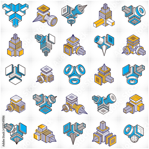 Isometric abstract vector shapes set.